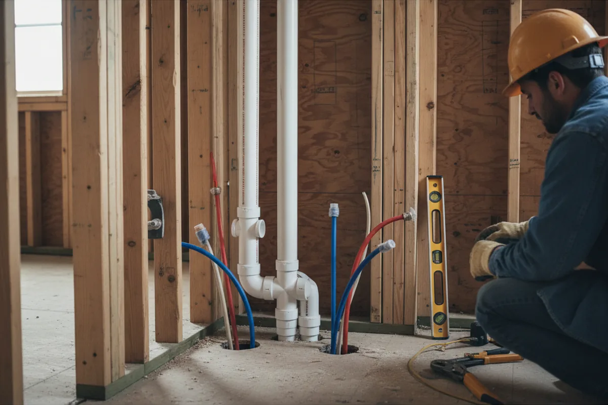 Drain and supply rough-in during Sump Pump Repair in Fairborn